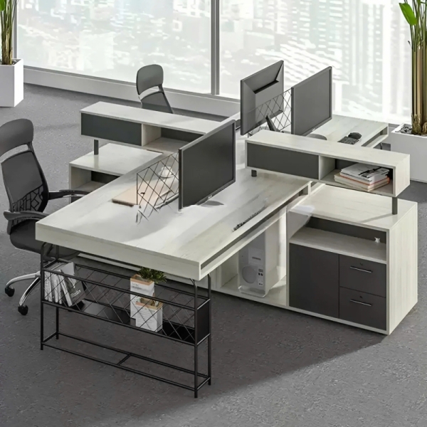Cụm Bàn Làm Việc Văn Phòng 4 Người Có Vách Ngăn Lưu Trữ Đa Năng – BC71