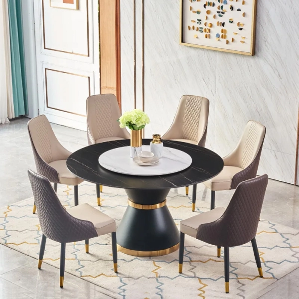 Bộ bàn ăn tròn mặt đá xoay 6 ghế- Mã: T1107-6×2122