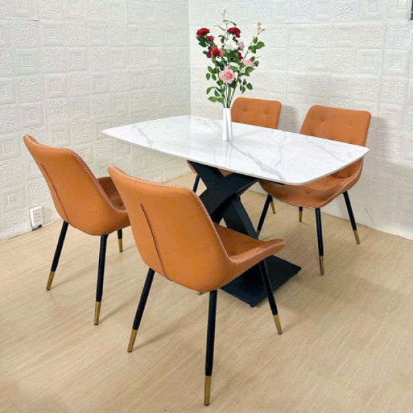 Bộ bàn ăn mặt đá 4 ghế bọc da- Mã: T1146-4×2142