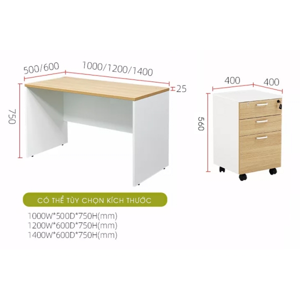 Bàn Làm Việc 2 người màu trắng vân óc chó