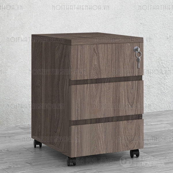 Hộc tủ nhỏ có bánh xe vân gỗ phối trắng tay vát
