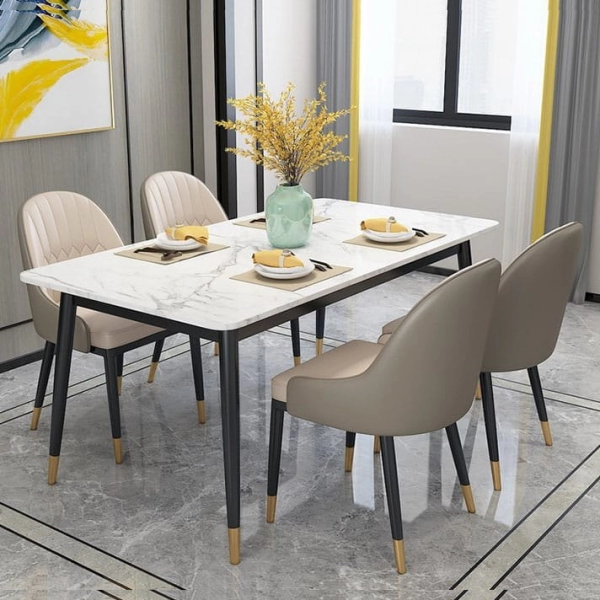 Bộ bàn ăn mặt đá ghế nệm hiện đại sang trọng – Mã: T147-13-4×284