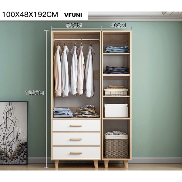 Tủ quần áo cánh mở kèm kệ trang trí gỗ công nghiệp TA-154