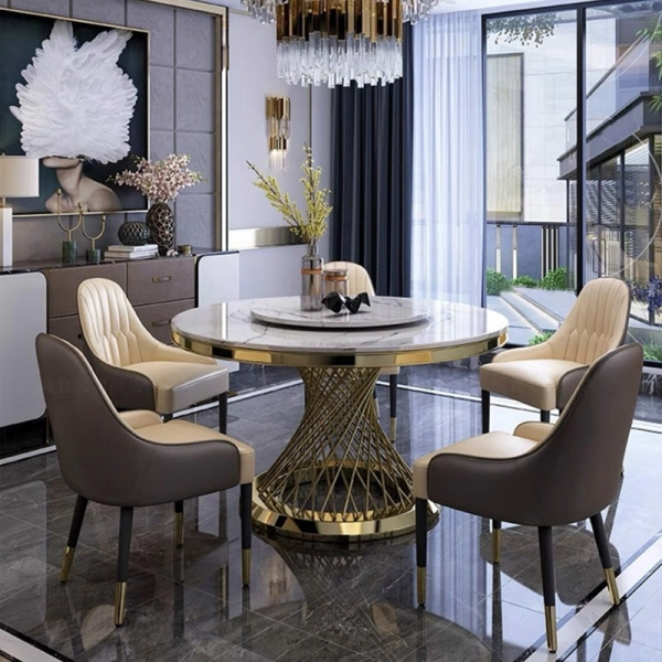 Bộ bàn ăn tròn xoay mặt đá 6 ghế nhập khẩu- Mã: T1113-6×284
