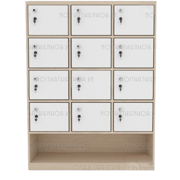 Tủ locker gỗ 12 cánh 3 khoang LKG12C3K-T-Kệ giày