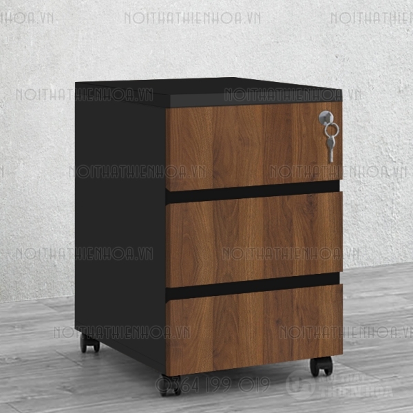 Hộc tủ nhỏ có bánh xe vân gỗ phối trắng tay vát