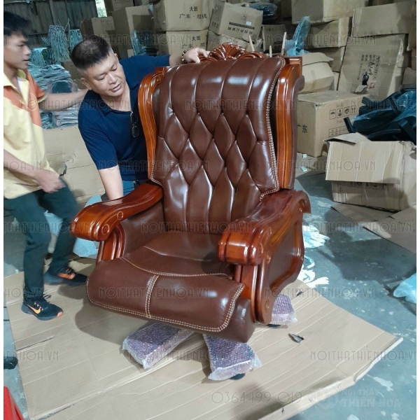 Ghế làm việc chủ tịch, lãnh đạo da thật nhập khẩu màu đen