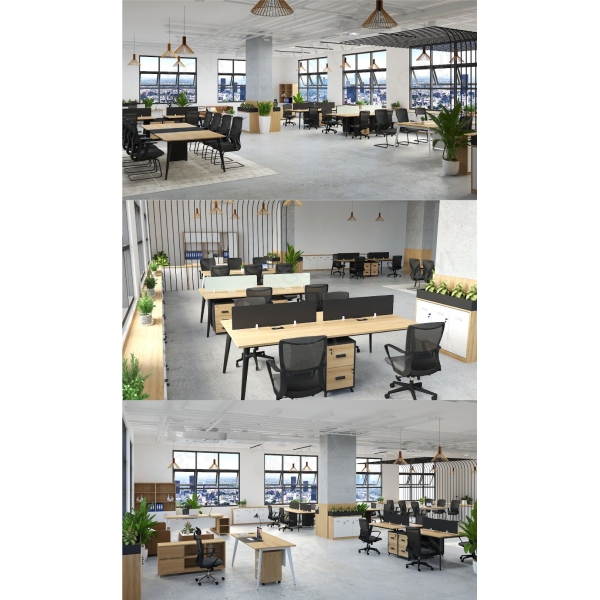 Cụm bàn văn phòng 6 người Cosi chân gỗ