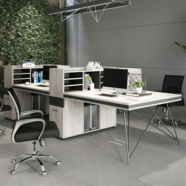 Cụm Bàn Làm Việc 4 Người Kèm Kệ Nhiều Tầng Siêu Gọn – BC82
