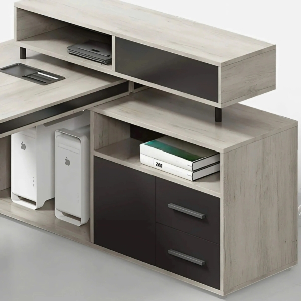 Cụm Bàn Làm Việc 4 Người Có Hộc Tủ Và Kệ Lưu Trữ Đa Dụng – BC101