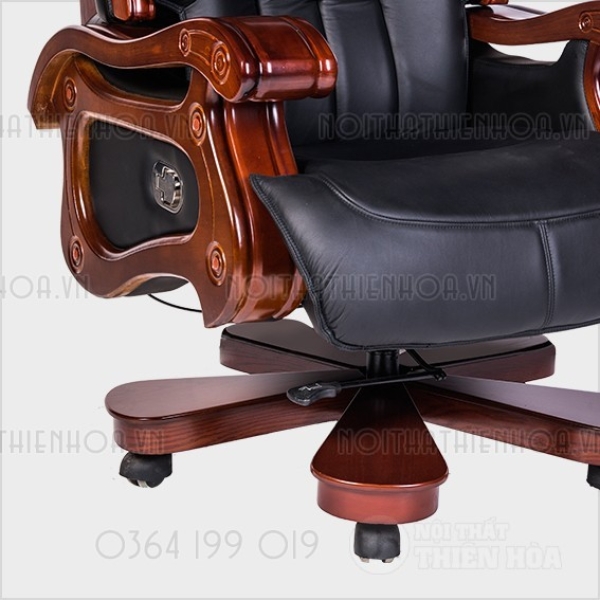 Ghế làm việc chủ tịch, lãnh đạo da thật nhập khẩu màu đen