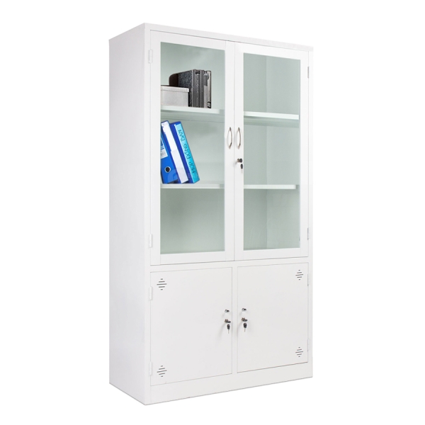 Tủ tài liệu sắt 2 cánh kính màu trắng 04