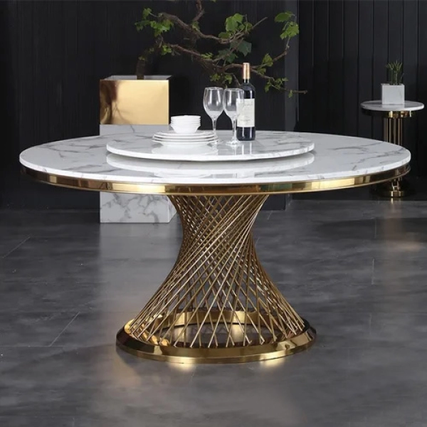 Bộ bàn ăn tròn xoay mặt đá 8 ghế sang trọng- Mã: T1113-15-8×284