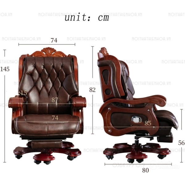 Ghế làm việc chủ tịch, lãnh đạo da thật nhập khẩu màu đen