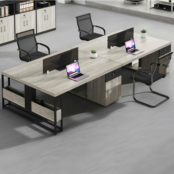 Cụm Bàn Làm Việc Văn Phòng 4 Chỗ Kết Hợp Kệ Đựng Tài Liệu – BC114