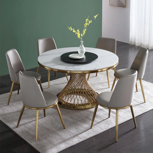Bộ bàn ăn tròn xoay mặt đá 6 ghế- Mã: T1113-6x285G