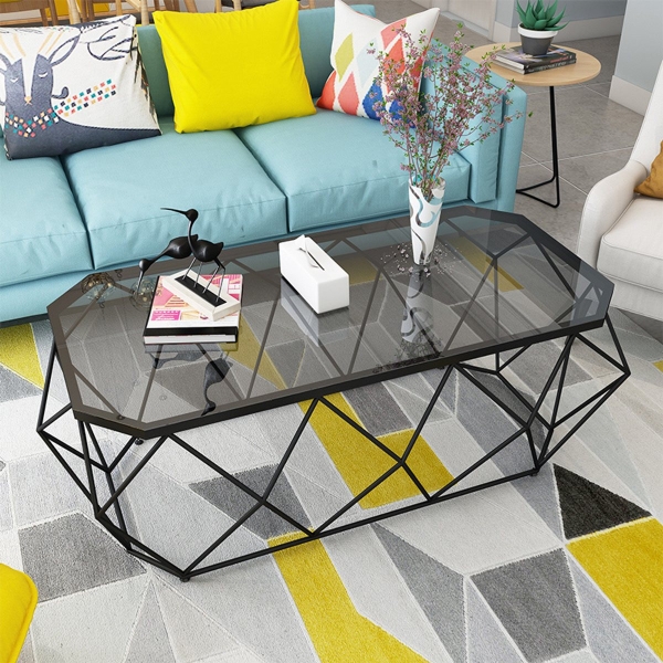 Bàn trà sofa kim loại mặt kính màu đen 04